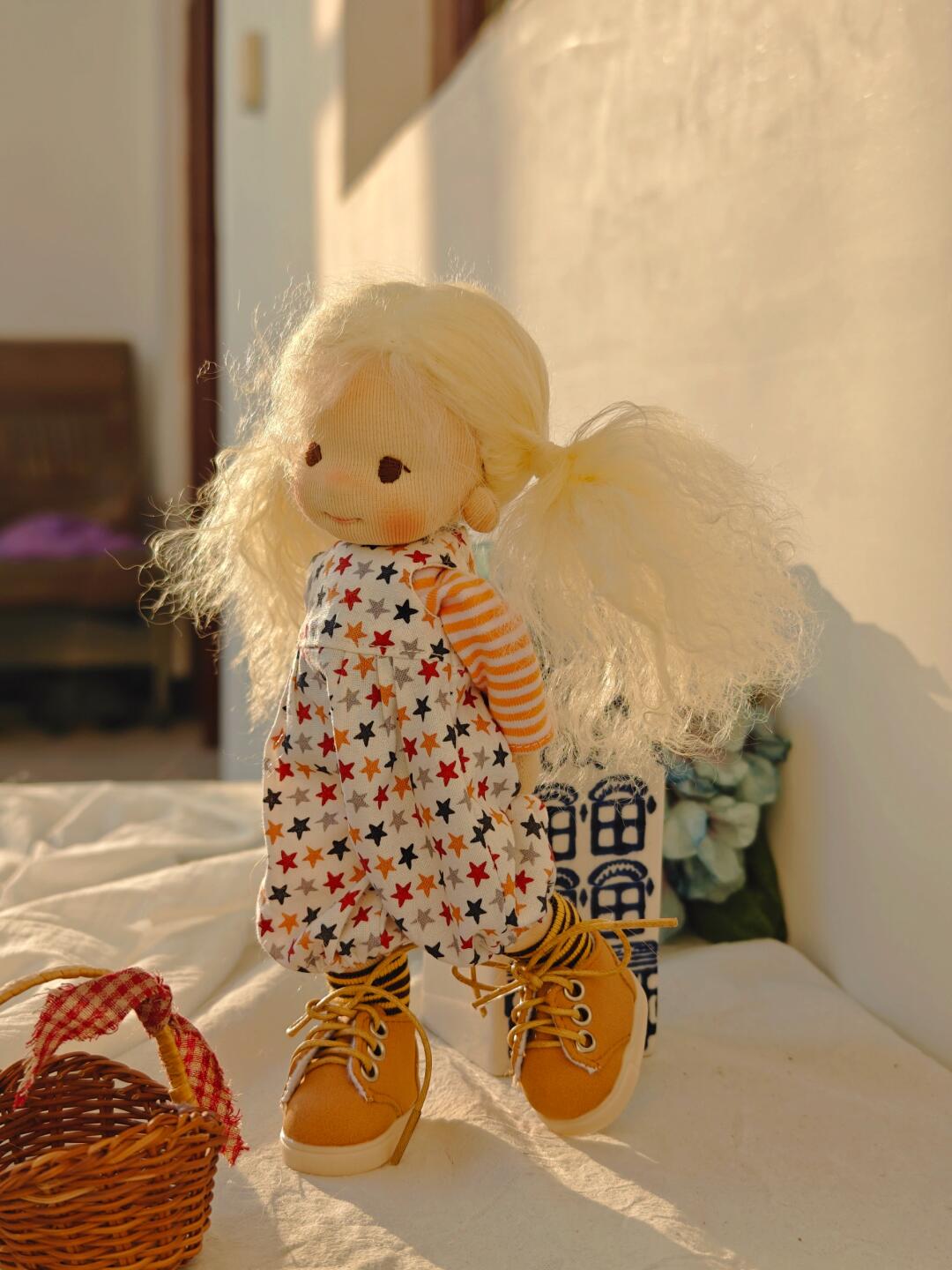 little girl wearing star pants