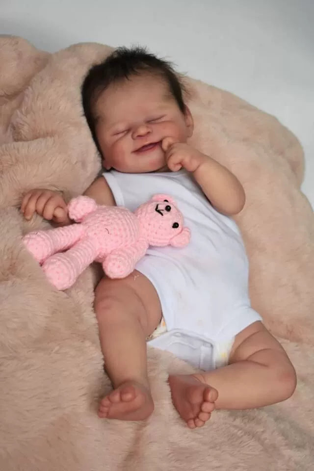 19-Inch newborn baby, simulated cute smiley face doll, purely handmade, visible venous blood