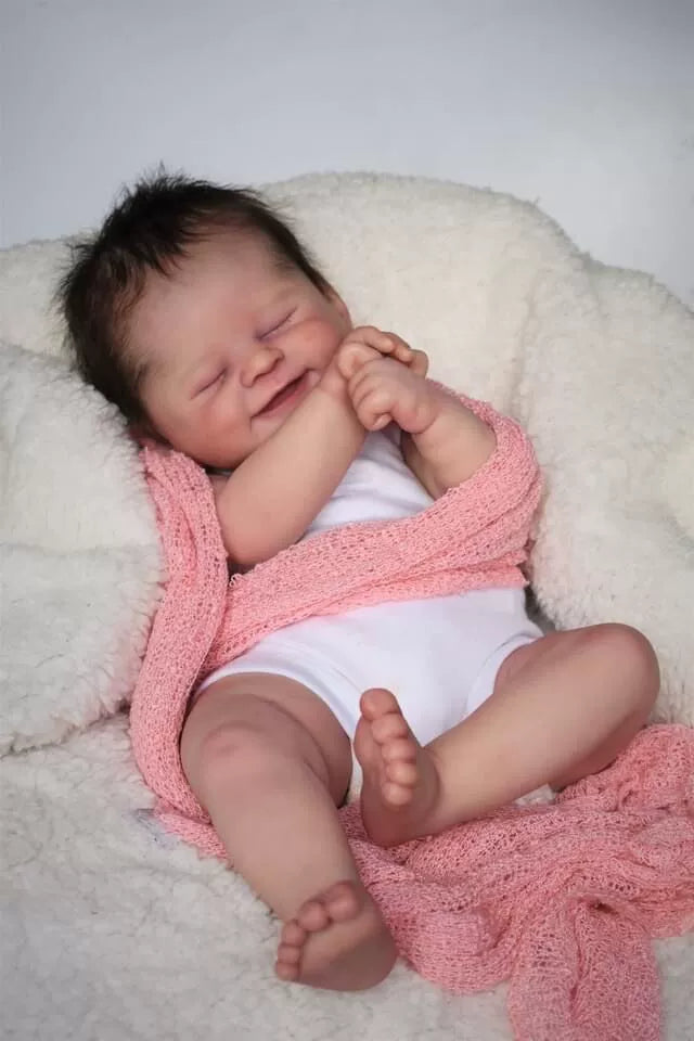 19-Inch newborn baby, simulated cute smiley face doll, purely handmade, visible venous blood