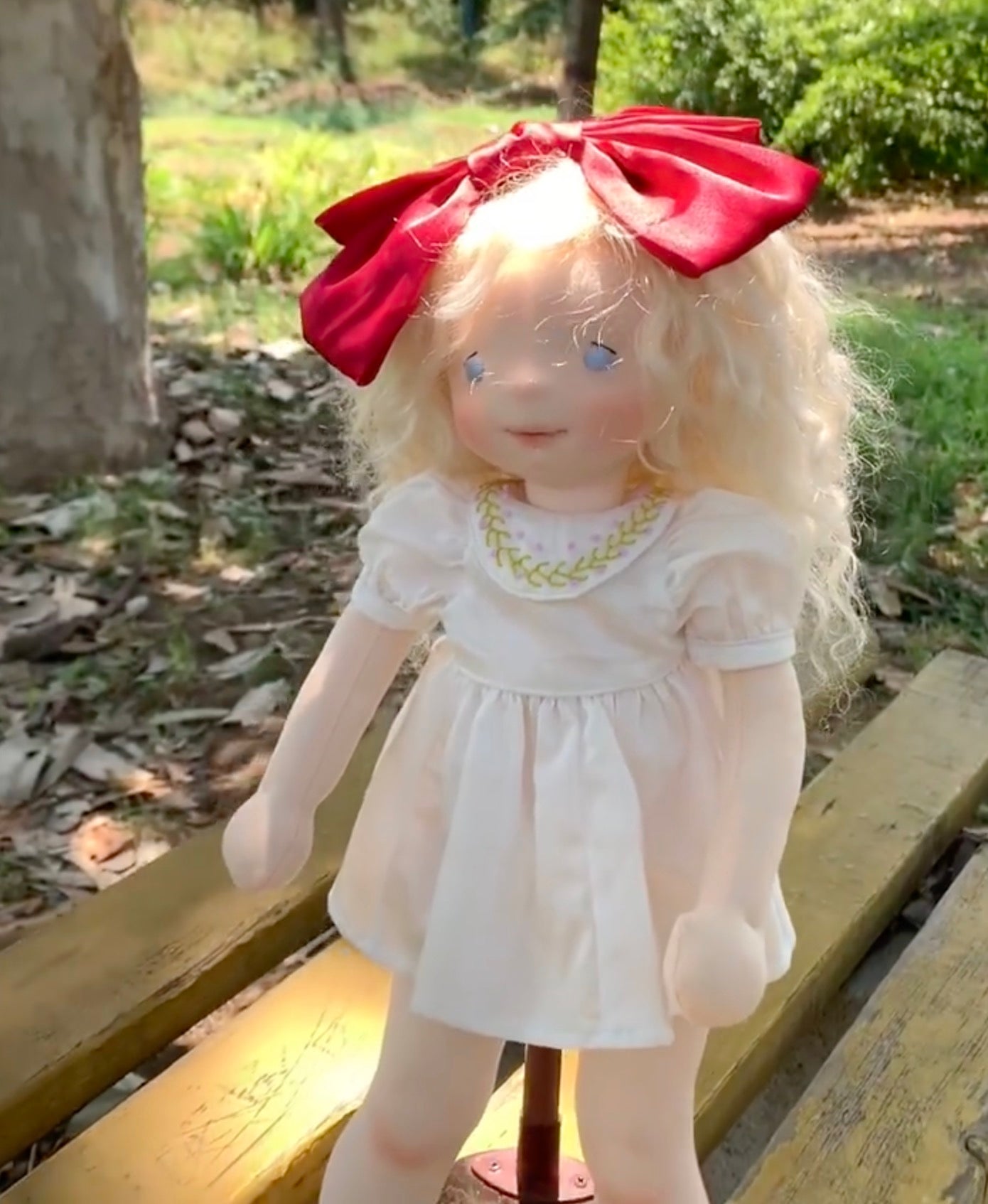 little girl with red bow