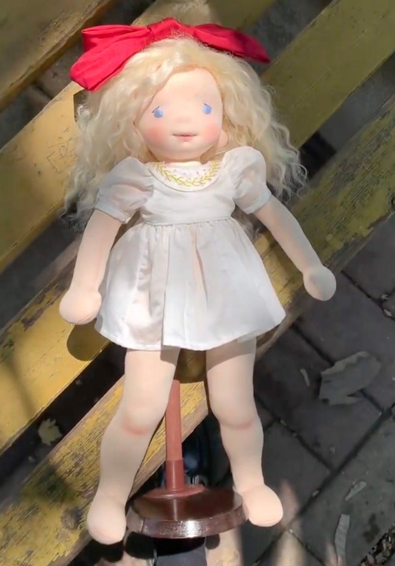 little girl with red bow
