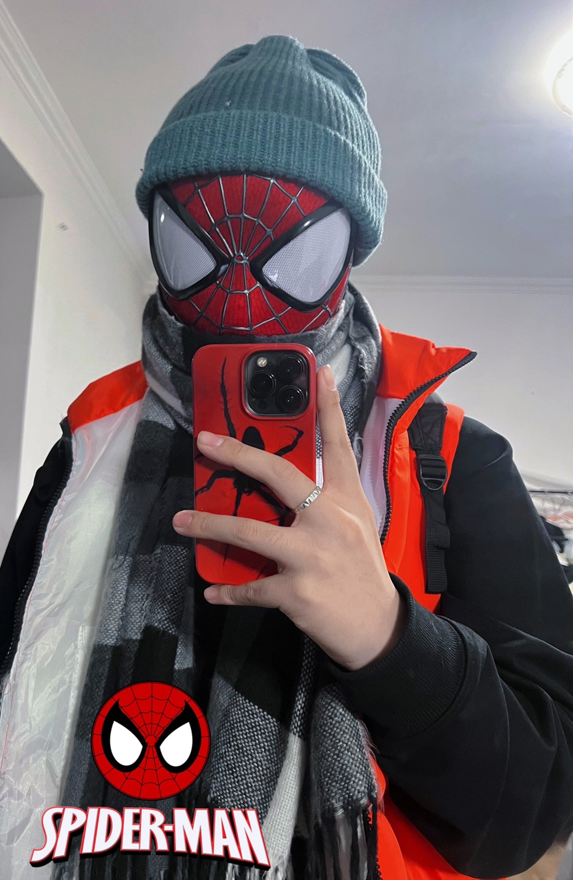 Movie - restored mask from The Amazing Spider - Man 2, handmade headgear of Peter Parker played by Andrew Garfield