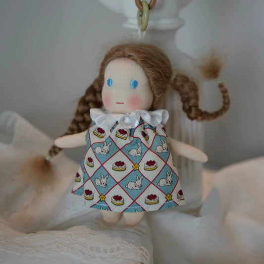 Blue and white plaid skirt doll