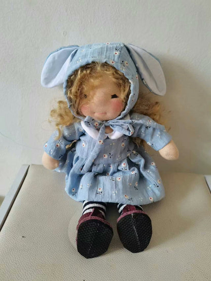 Blue bunny little girl doll