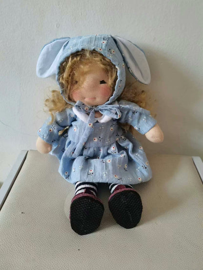 Blue bunny little girl doll