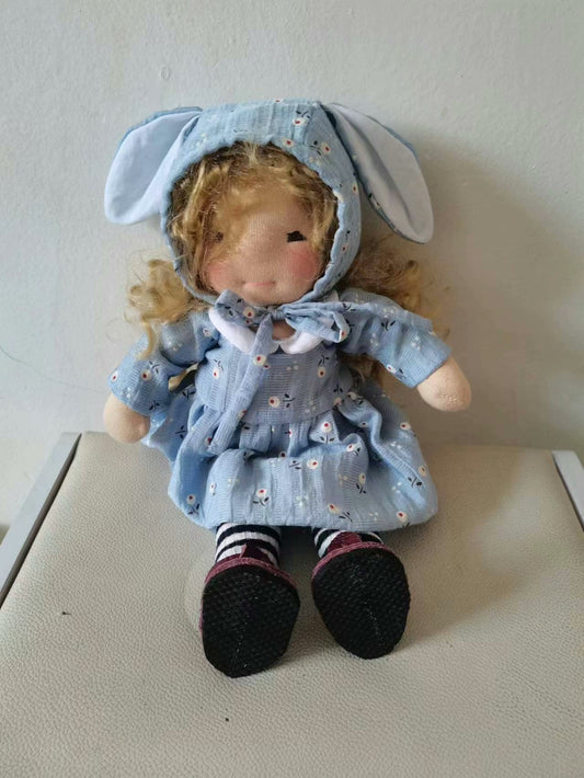 Blue bunny little girl doll