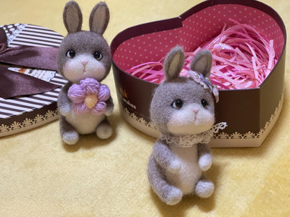 2 wool felt rabbits