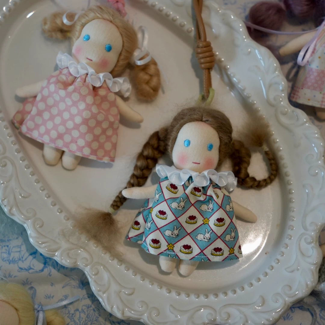 Blue and white plaid skirt doll