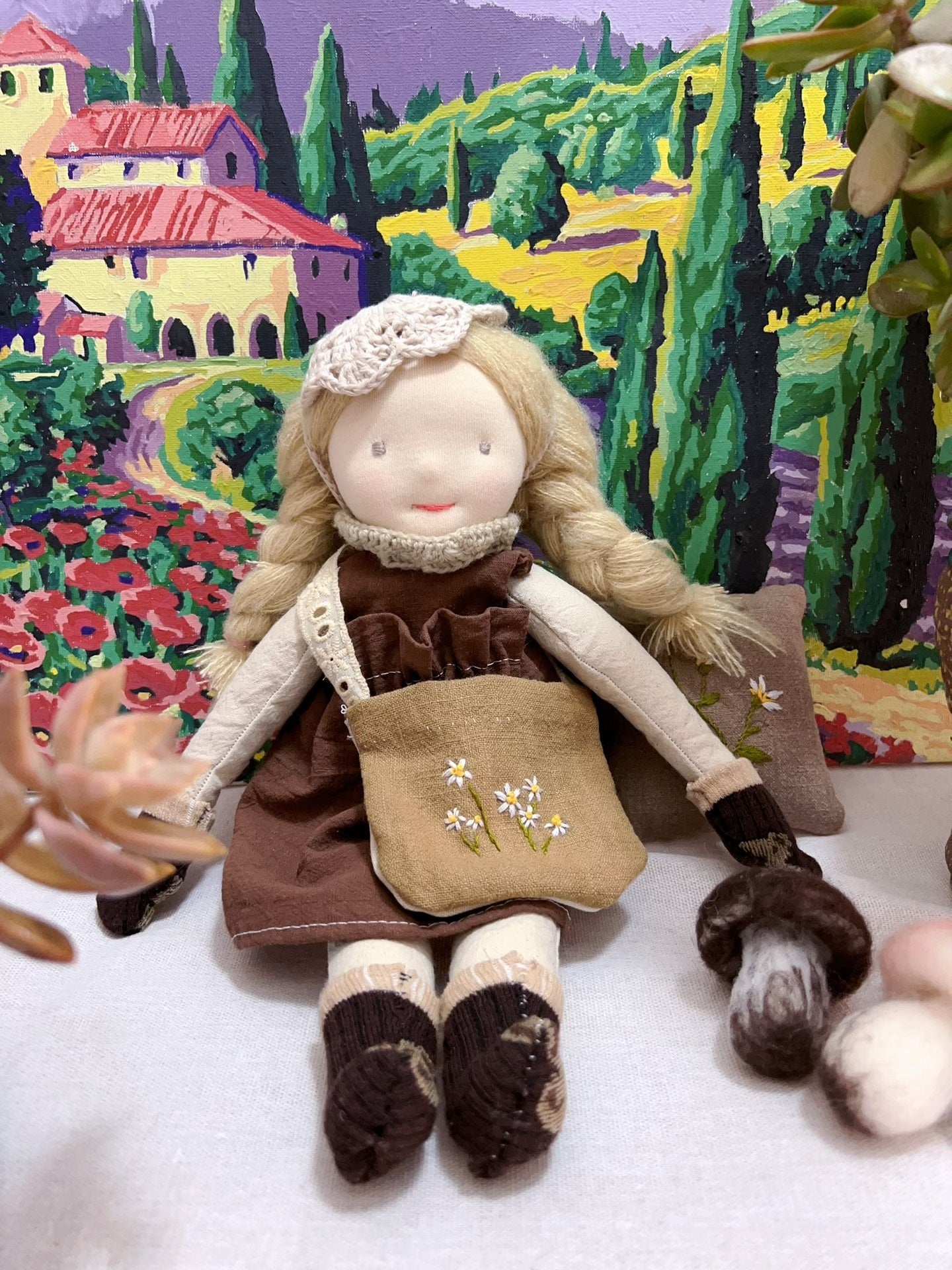 girl with a floral bag