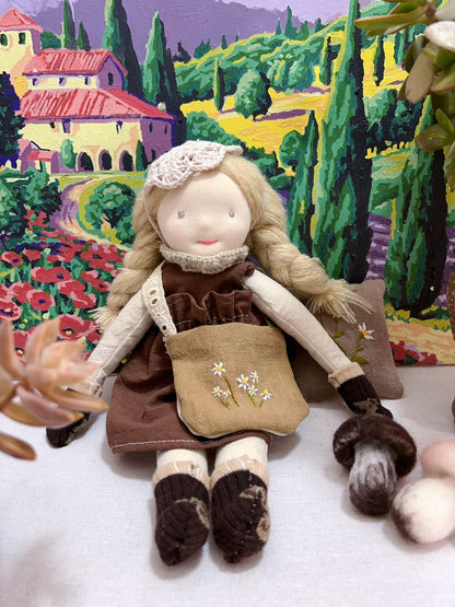 girl with a floral bag